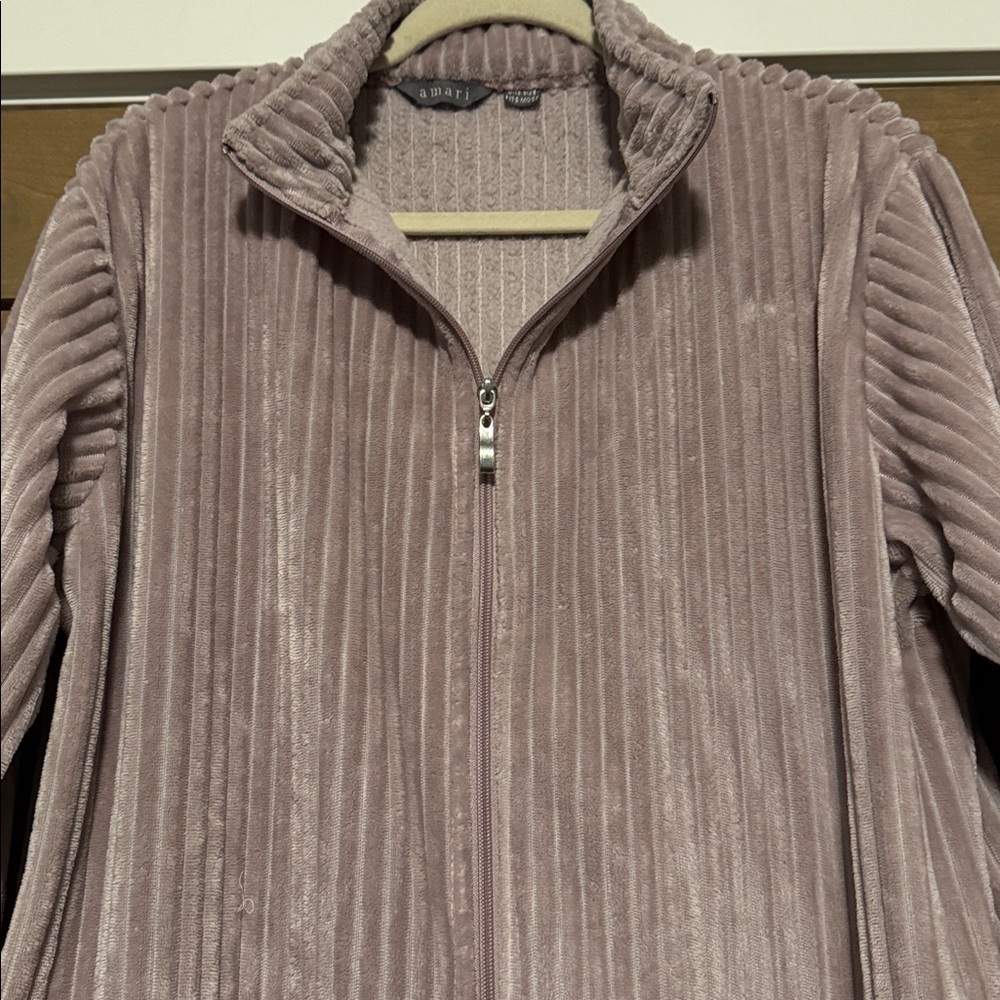 Amari sleepwear Velour Corduroy Zip Up Midi robe Womens One Size Lavender soft
